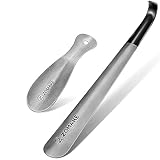 ZOMAKE Metal Shoe Horn 2Pcs - 16.5 inch Shoehorn Long Handled with Handle for Seniors Men Women - 7.5 inch Stainless Steel Small Shoe horns with Hook (Silver 16.5&7.5 inch)