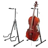 WayvPoint Cello Stand - Adjustable and Foldable with Hook for Bow - Collapsible Design for Easy Storage - Compatible Guitar Instrument Stand - Complete with XL Microfiber Cloth