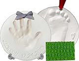 Baby Handprint Footprint Keepsake Ornament Kit (Makes 2) - Bonus Stencil for Personalized Christmas, Newborn, New Mom & Shower Gifts. 2 Easels! Non-Toxic Clay, Air-Dries Light & Soft, Won't Crack.