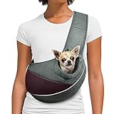 AOFOOK Dog Cat Sling Carrier, Adjustable Padded Shoulder Strap, with Mesh Pocket for Outdoor Travel (S - Up to 5 lbs, Deep Purple - Grey)