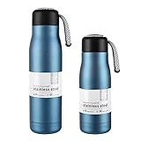 Stainless Steel Vacuum Insulated Water Bottle, Hydro Insulated Thermal Flask, Thermos Coffee Travel Mug, Double Walled Metal Tumbler, Keeps Cold And Hot, Leak-proof Lid with Carrying Loop, Blue, 13oz
