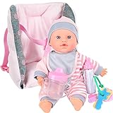 Click N' Play Baby Girl Doll 12” with Car Seat Including Toys and Feeding Accessories Pink - Doll with Baby Doll Car Seat