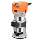 VEVOR Wood Router, 1.25HP 800W, Compact Wood Trimmer Router Tool, 30000RPM Max Speed 6 Variable Speeds, with 1/4'' & 5/16'' Collets 12 PCs Milling Cutters Dust Hood, for Woodworking Slotting Trimming