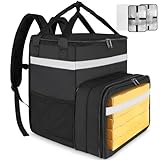 Food Delivery Backpack, Expandable Insulated Hot Pizza Bags for Delivery Bike, Large Leakproof Waterproof Delivery Bag with 4 Mesh Pockets Reflective Strip for Uber Eat, Camping & Beach, Black