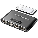 HDMI Switch 4k HDMI Splitter Aluminum HDMI Switch 3 in 1 Out, HDMI Switch with IR Remote Control, Supports 4k@30HZ 3D HD1080P, HDMI Switcher for PS4 Xbox Apple TV Fire Stick Blu-Ray Player