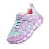 AMZZPIK Light Up Shoes for Girls Toddler LED Flashing Sneakers Breathable Walking Shoes for Kids Purple Size 7
