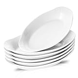 NJCharms Ceramic Au Gratin Baking Dishes, Gratin Dishes Oval Baking Dishes Oven Safe White Porcelain Kitchen Bakeware/Baker, 9 Inch, Set of 6
