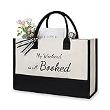 TOPDesign Cute Tote Bag, Library School Canvas Bag, Personalized Birthday Gifts for Women Teens Teacher Librarian Book Reader Book Lover, Present for Beach Travel Vacation Weekend Holiday Short Trip