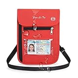 ROOSALANCE Neck Pouch Passport Holder with RFID Waterproof Multifunctional Document Organizer Visual Window Design Travel Wallet for Men and Women Red