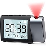 MeesMeek Projection Clock with Power Adapter and USB Cable for Bedroom Ceiling Wall, Adjustable Light and Battery Backup Alarm Clock: Time/Calendar/Temperature/Snooze/Weekend