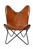 Classy Handmade Leather Living Room Chairs-Butterfly Chair Tan Side Hand Stich Leather Butterfly Chair-Handmade with Powder Coated Folding Iron Frame (Cover with Folding Frame) (Stylish Black Frame)