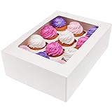 BAKELUV White Cupcake Boxes with Window | 13x9.5x4” | 50 Pack Carrier Containers + 50 Cupcake Holder Inserts | Cupcake Boxes 12 Count Capacity | Rectangle Cake Boxes | Disposable Cupcake Boxes Bulk | Cookies, Muffins Pastry, Treats