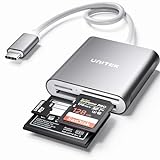 Unitek USB C SD Card Reader, Aluminum 3-Slot USB 3.0 Type-C Flash Memory Card Reader for USB C Device, Supports SanDisk Compact Flash Memory Card and Lexar Professional CompactFlash Card - Grey