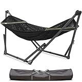 Tranquillo Uniki 3-Year Warranty Hammock Stand, 30s Foldable Hammock with Stand, 550 lbs Capacity Camping Hammock Stand for 2 Persons, Instant Portable & Durable Hammock Stand, Premium Hammock, Black