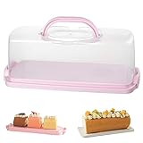 Oidium Cake Carrier with Lid and Handle,Rectangular Bread Storage with 2 Handles,Bread Container Size 13.8x5.9x5 In, BPA-Free，cake container for Transport Toast, Bread, Cake (Pink)
