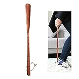 Yizc Shoe Horn with Cow Leather Strap for Men Women Kids and Seniors,Long Handle Wooden Shoe Horn,Portable Shoe Lifter with Hanging Hole-C 54x4cm(21'x1.5')