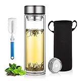 ONEISALL 34oz Large Tea Infuser Bottle Tea Tumbler with Filter - Double Wall Borosilicate Glass Water Bottle with Sleeve for Loose Leaf Tea Coffee and Fruit Water, Durable, Leakproof