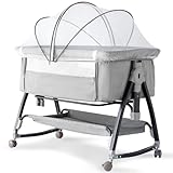 Suave Bedside Crib, 3 in 1 Bassinet with Quick Height Adjustment and Mosquito Nets, Baby Cradle, Portable Beside Bassinet with Golden Triangle Structure, CPSC Certification