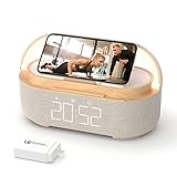 COLSUR Bluetooth Speaker Alarm Clock with Wireless Charger, LED Night Light, 2500mAh Battery - For Bedroom, Home