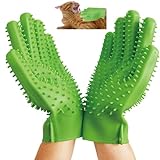 YOFANG Pet Grooming Cat Gloves Bite Proof,Double-Sided Dog Bathing Gloves Brush Equip High-Density Teeth,Enhanced Five Finger Hair Remover and Massage Gloves for Dogs & Cats & Horse -1 Pair(Green)