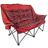 Deluxe XL Padded Camping Sofa, Oversize Folding Camp Loveseat with Cup Holder and Carrybag, Black Sierra Heavy Duty Outdoor Portable Double Camp Chair, Supports 600 Lbs (Cave Bear Red)