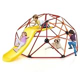 HONEY JOY Climbing Dome with Slide, 8FT Jungle Gym Monkey Bar for Backyard, Outdoor Climbing Toys for Toddlers Playground Equipment, Geometric Dome Climber for Kids Age 3-8, Gift for Boys Girls, Red