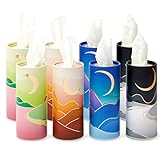 8 Pack Round Tissue Boxes for Car Cup Holder, Travel Size Refill Cylinder, 4 Moon and Landscape Gold Foil Designs (50 Tissues Per Container)