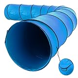 Houseables Dog Agility Training Tunnel, 18 Ft Long, 24' Open, Blue, 1 Pk, Polyester, Play Tunnels for Training Small & Medium Dogs, Park Playground Toy, Large Obstacle Course, Pets, w/ Carrying Case