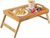 Bamboo Bed Tray Table With Foldable Legs, Breakfast Tray for Sofa, Bed, Eating, Working, Used As Laptop Desk Snack Tray By Pipishell
