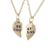 LUX ACCESSORIES Goldtone Best Cousins Broken Heart Charm Necklace Set (2pc)