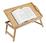 Essential Medical Supply Bamboo Bed and Lap Tray with Flip Up Top, Raised Edge and Handles, Tan