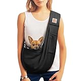 TOMKAS Dog Sling Carrier for Small Dogs Puppy (Black, Unajustable Strap & Classic Pocket)