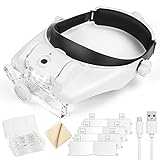 Dilzekui 1.5X to 13.0X Headband Magnifier, Headband Magnifying Glass with Led Light, Rechargeable Head Magnifying Glasses Visor, Magnifying Glasses for Close Work,Crafts Repair Hobby Reading