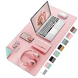 Desk Mat Large Protector Pad - Multifunctional Dual-Sided Office Desk Pad,Smooth Surface Soft Mouse Pad, Waterproof Desk Mat for Desktop, Pu Leather Desk Cover for Office/Home(Pink, 23.6' x 13.7')