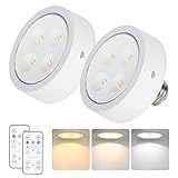 Battery Operated Light Bulb for Lamps, Screw in LED Puck Lights with Remote, Replacement AA Battery Powered Wireless Dimmable Timer Light Bulb with E26 Socket for Non Electric Wall Sconce(Pack of 2)