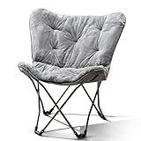 MUHU Mainstays Folding Faux Fur Butterfly Chair, Spearmint (Gray)