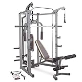 Marcy Smith Cage Machine with Workout Bench and Weight Bar Home Gym Equipment SM-4008