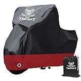 Tokept Black with Red Motorcycle Cover, 210D Oxford Fabric All Weather Water Sun Protection, 86 inch Vehicle Cover for Harley Davidson Honda Suzuki Kawasaki Yamaha (M)
