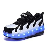 Kids Two Wheels Shoes with Lights Rechargeable Roller Skates Shoes Retractable Wheels Shoes LED Flashing Sneakers for Unisex Girls Boys Beginners Gift White