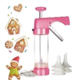 Ourokhome Cookie Press Gun Kit - Clear Tube with 16 Discs and 6 Icing Tips (Red)
