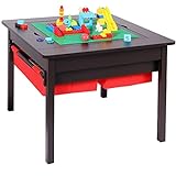 Domaker Construction Play Table, Building Block Tabletop for Toddlers, Kids Table with Storage Drawers, Construction Play Table for Reading/Arts/Crafts, Espresso (Table Only)