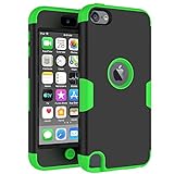 Callyue iPod Touch Case Compatible Apple iPod Touch 5th 6th & 7th Generation , PC + Silicone 2-in-1 Cover Protective Case for iPod Touch 7 / 6 / 5 - Black + Grass Green