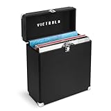 Victrola Vintage Vinyl Record Storage and Carrying Case, Fits all Standard Records - 33 1/3, 45 and 78 RPM, Holds 30 Albums, Perfect for your Treasured Record Collection, Black