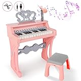 deAO Piano Toy Piano Keyboard Toy for Kids, 25 Keys Music Toy Instruments with Microphone, Kids Piano Toys Birthday Xmas Gift for Girls