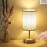 HUGCHG Touch Control Table Lamp, Dimmable Touch Control Bedside Lamp Small Nightstand Lamp with Grey Fabric Shade Bedroom Lamp for Bedroom,Living Room,Office,4W Dimmable Bulb Included