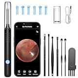 Ear Wax Removal, Ear Cleaner with 7 Pcs Ear Set, Ear Wax Removal Tool Camera with 1080P Ear Otoscope & 6 LED Lights, Wireless Ear Pick for Ear Cleaning with 6 Ear Spoons Black