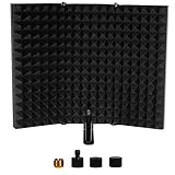 Microphone Isolation Shield Black Foldable with 3/8in Mic Threaded Mount,High Density Absorbing Foam Professional Studio Recording Equipment for Sound Booth Suitable for Blue Yeti Mic