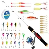 Alwonder Ice Fishing Rod and Reel Combo, Ultralight Winter 23.5IN Ice Fishing Pole and 900 Spinning Reel, Ice Fishing Gear Complete Set Tackle Lures for Trout Walleye Perch Panfish Bluegill Crappie