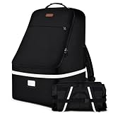 Car Seat Travel Bag,Padded Car Seats Backpack with Steel Cable Handle and Reflective Stripes, Large Durable Carseat Carrier Bag,Airport Gate Check Bag,Infant Seat Travel Bag with Shoulder Strap,Black