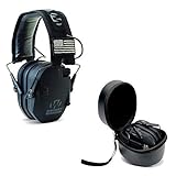 Walker's Razor Slim Shooter Electronic Hunting Folding Hearing Protection Earmuffs w/ 23dB Noise Reduction and Shockproof Carrying Case, Black Patriot